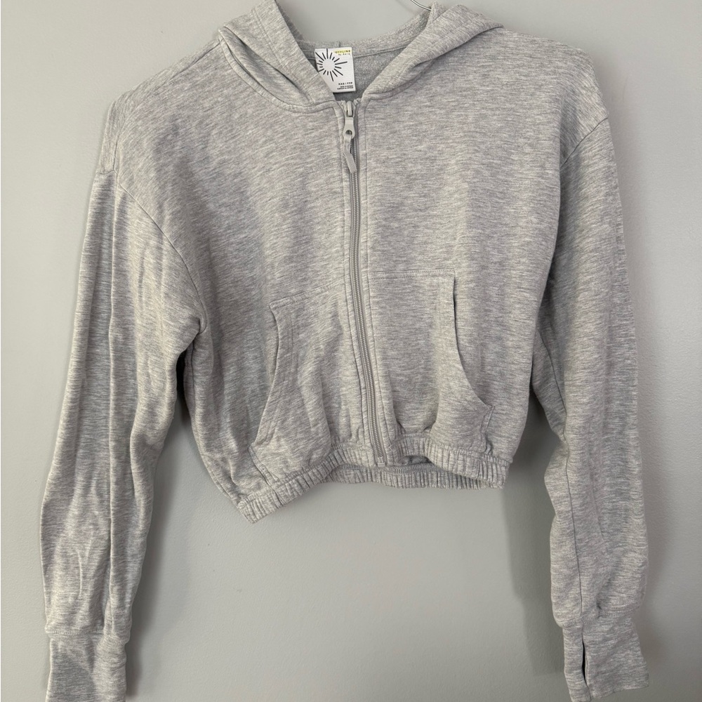 Offline by Aerie Heather Gray Crop Zip-Up Hoodie Juniors XXS